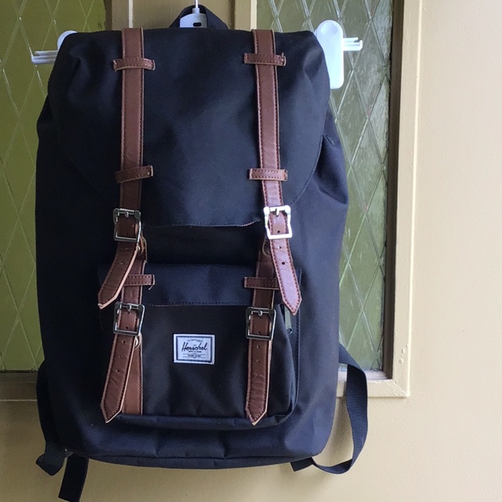 Herschel Backpack Black with Red and White accent (interior) fabric NEVER used